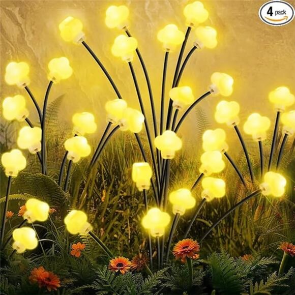 Solar Lights Outdoor 4 Pack 32 LED Solar Cloud Swaying Lights Garden Waterproof - Picture 8 of 8